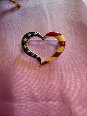 Avon Heart Flag Enamel Pin - Red, White & Blue